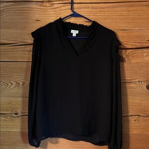 J. Crew Black Ruffled Long Sleeve Blouse